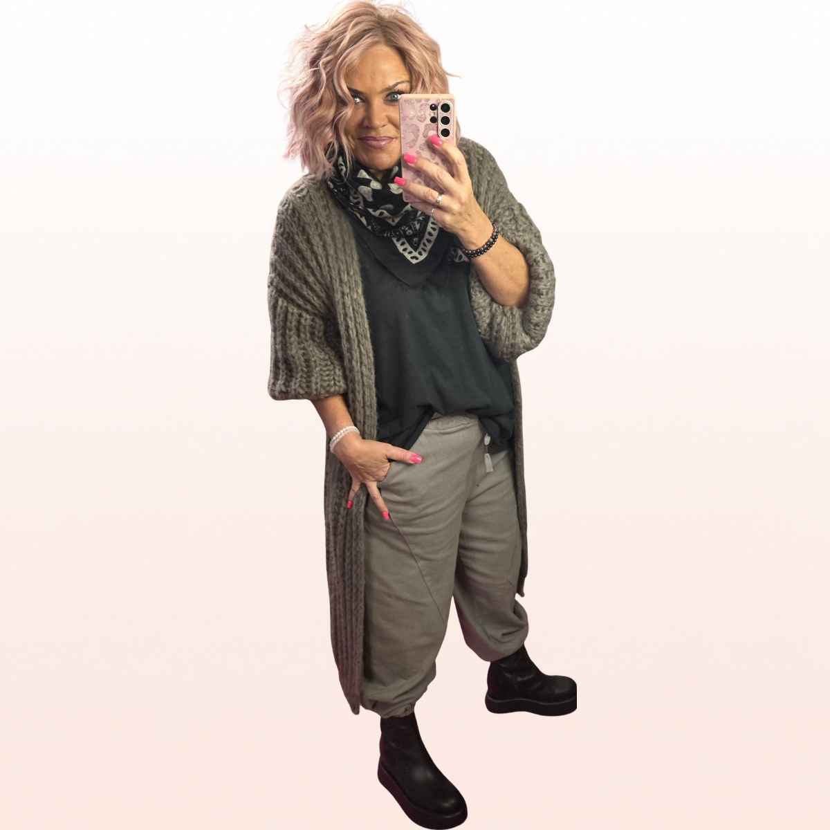 Long Grobstrick Cardigan Taupe