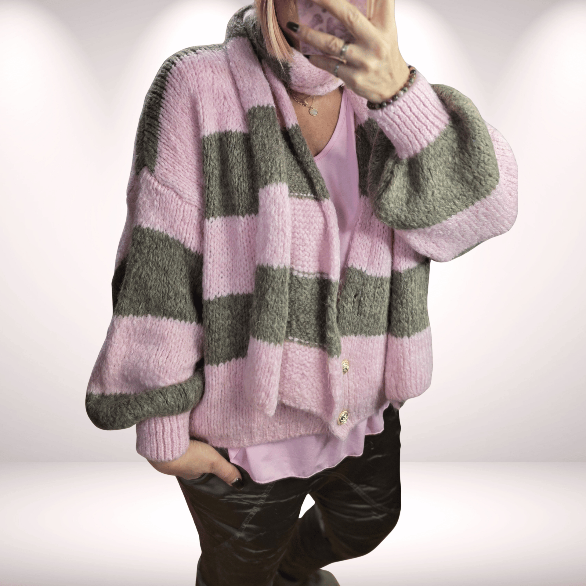 Strickset – Jacke & Schal rose taupe