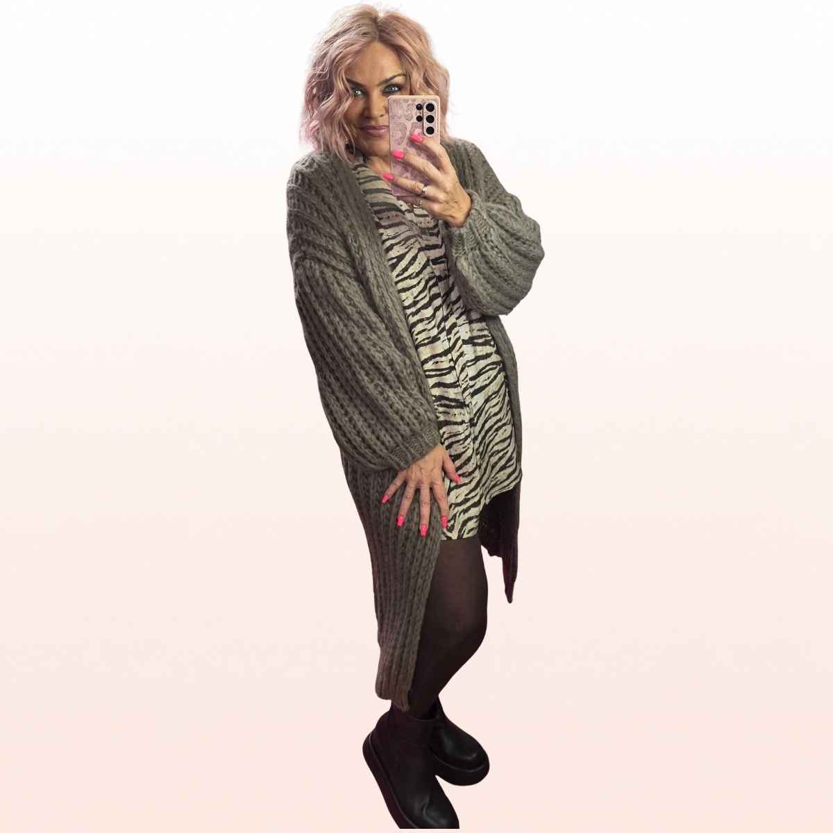 Long Grobstrick Cardigan Taupe