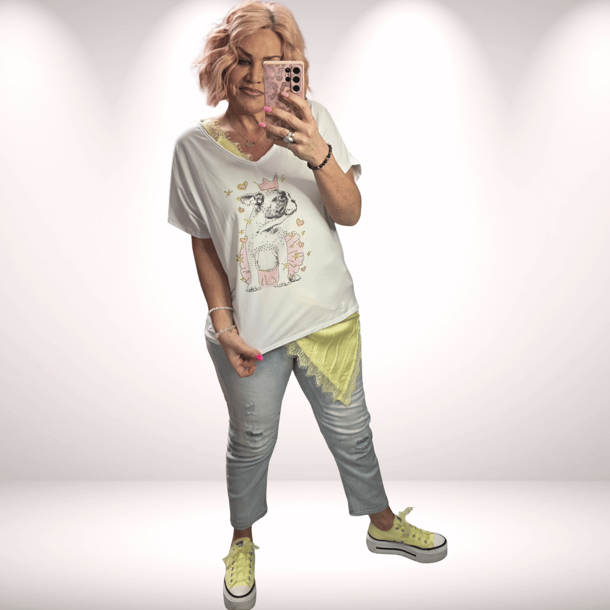 Shirt mit Mops-Print & pastell tönen 