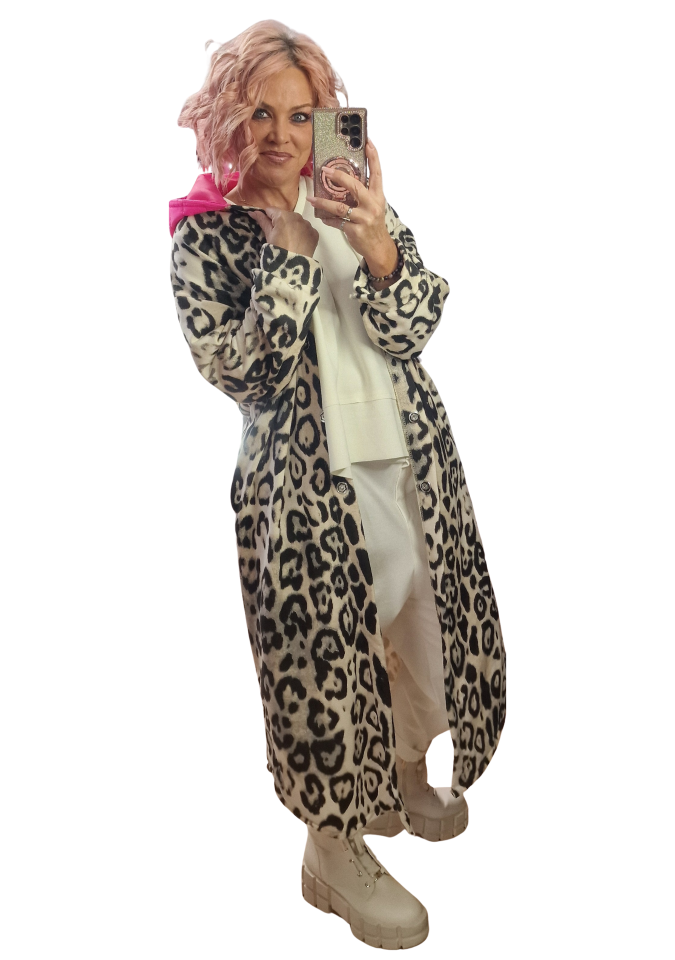 Mantel Sweat LEO Neon Pink Kapuze