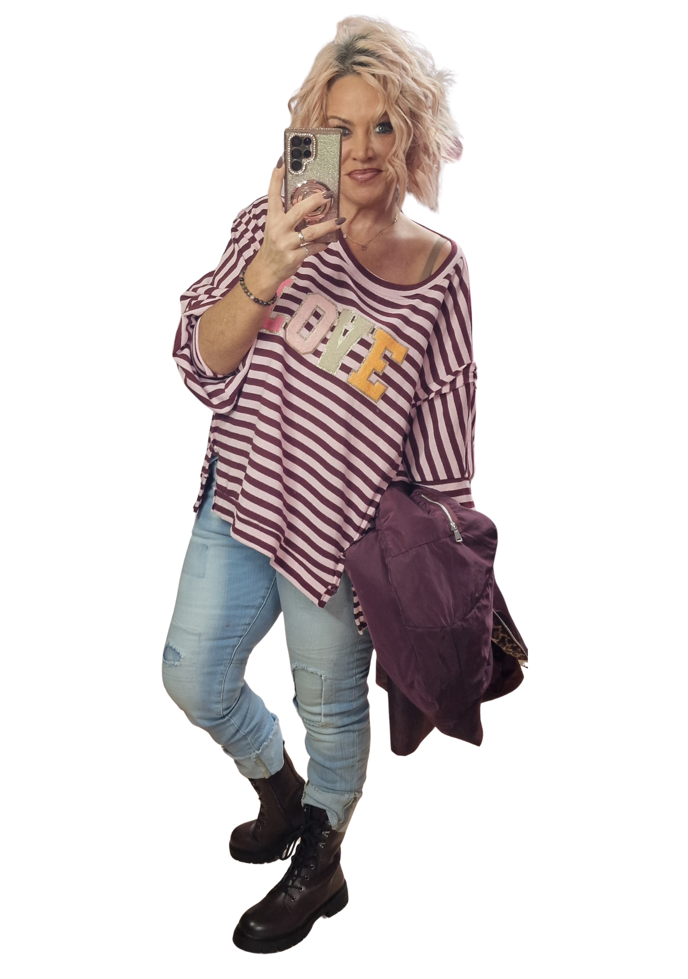 Jeans – Hellblau mit unterlegten Löchern