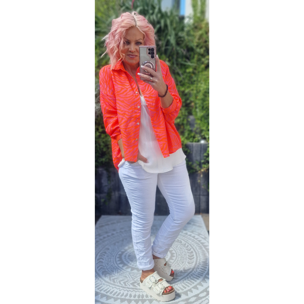 Zebra Bluse Neoncoralle 