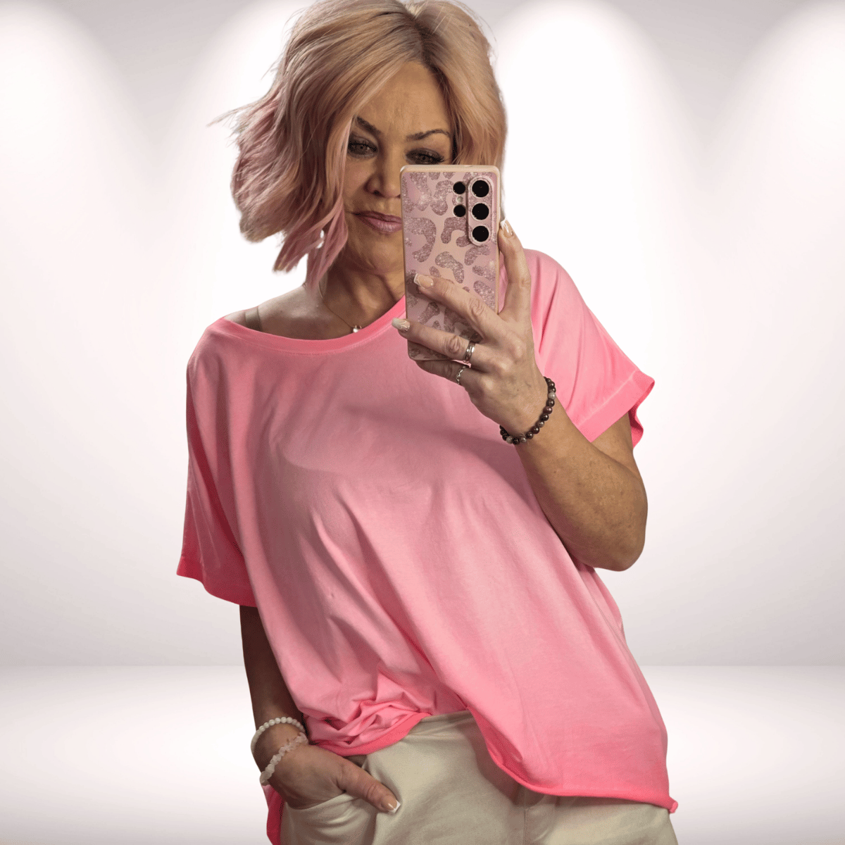 Vokuhila Shirt Neon Coralle-Basic Style Vintage