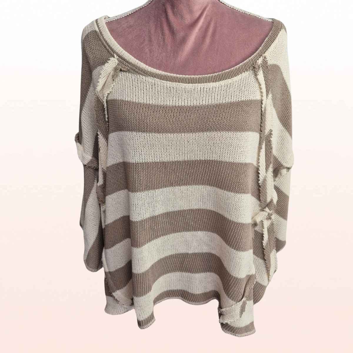 Poncho/Pulli „Stripes“ - Taupe Creme