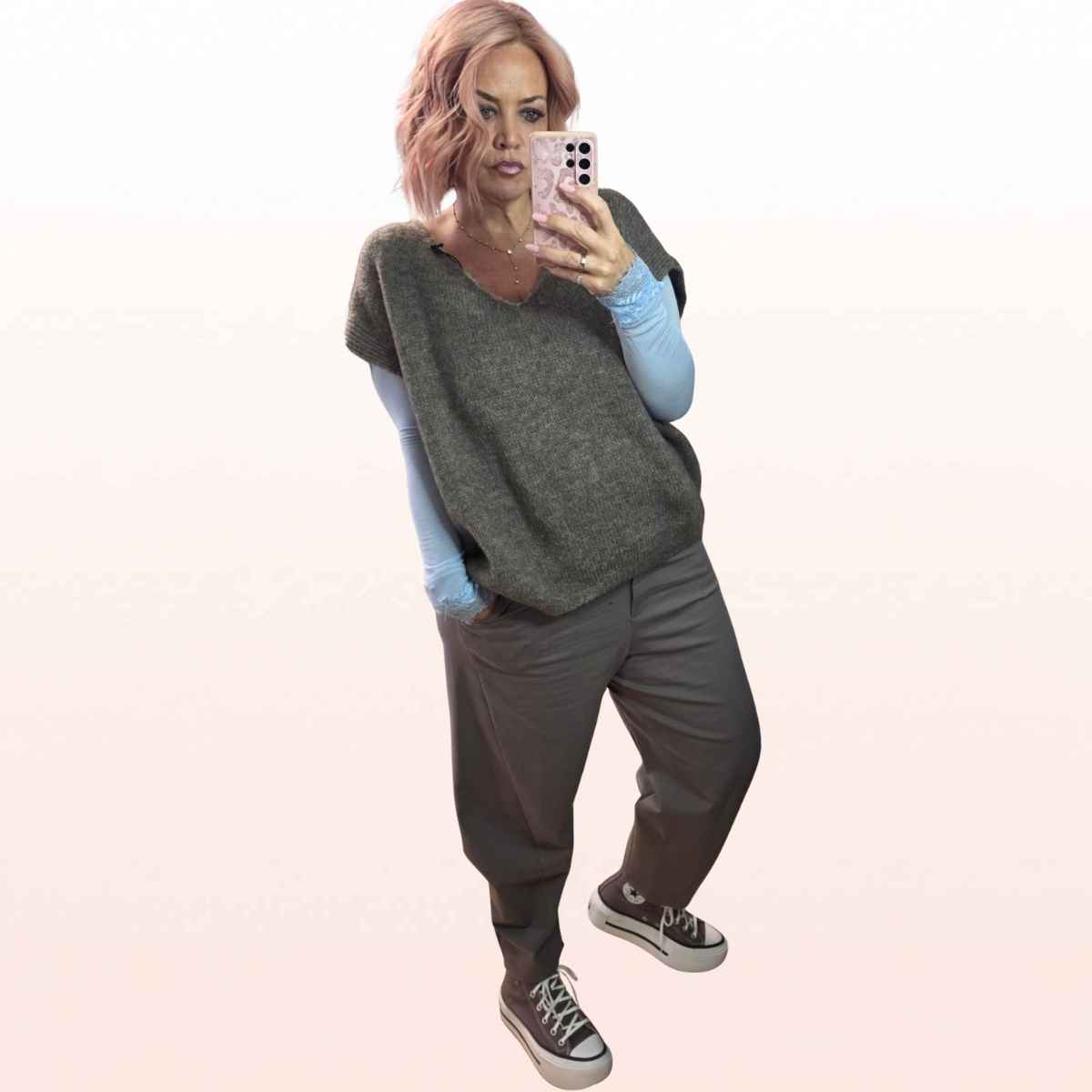 Longsleeve Cashmere mit Spitze - Hellblau