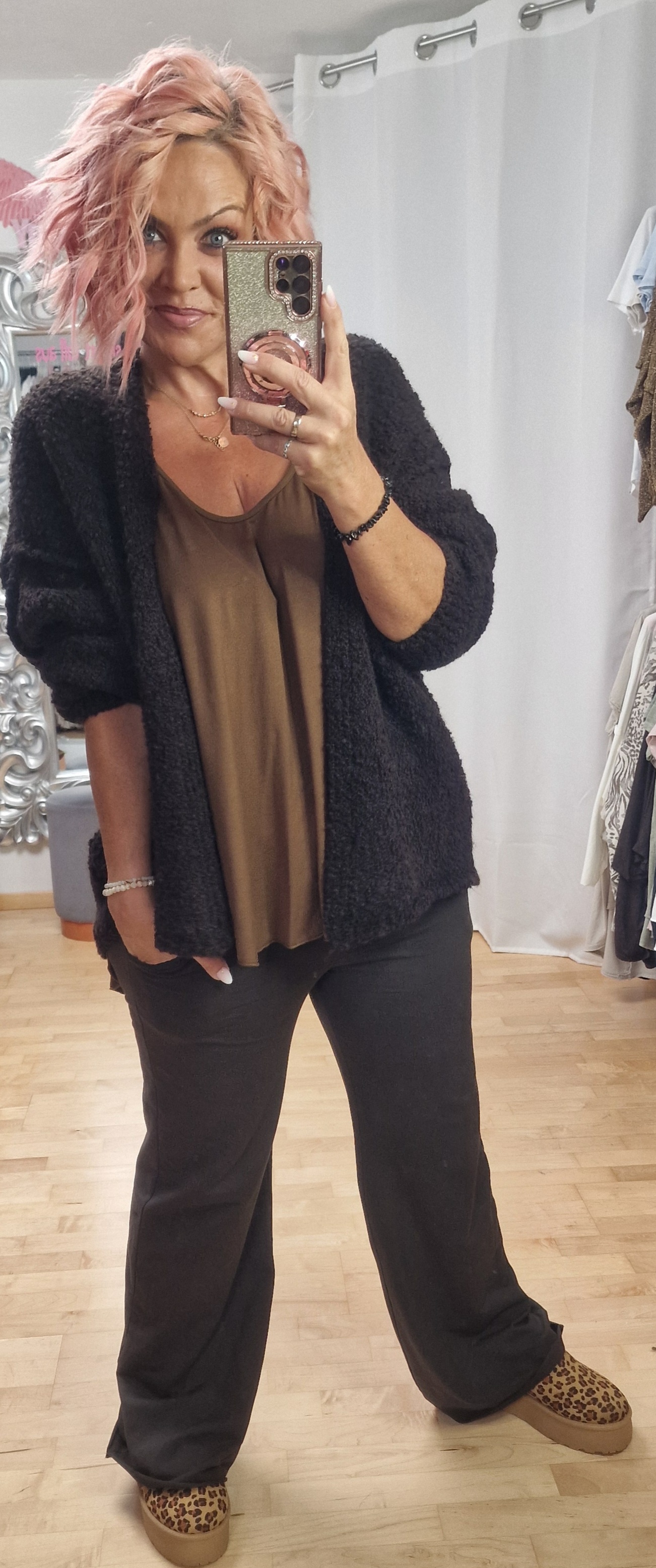 Bouclé Strickjacke – Schoko