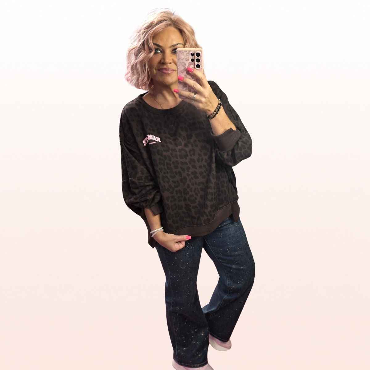 Wide Leg Jeans Leo Shiny Denim Blue mit Glitzersteinen