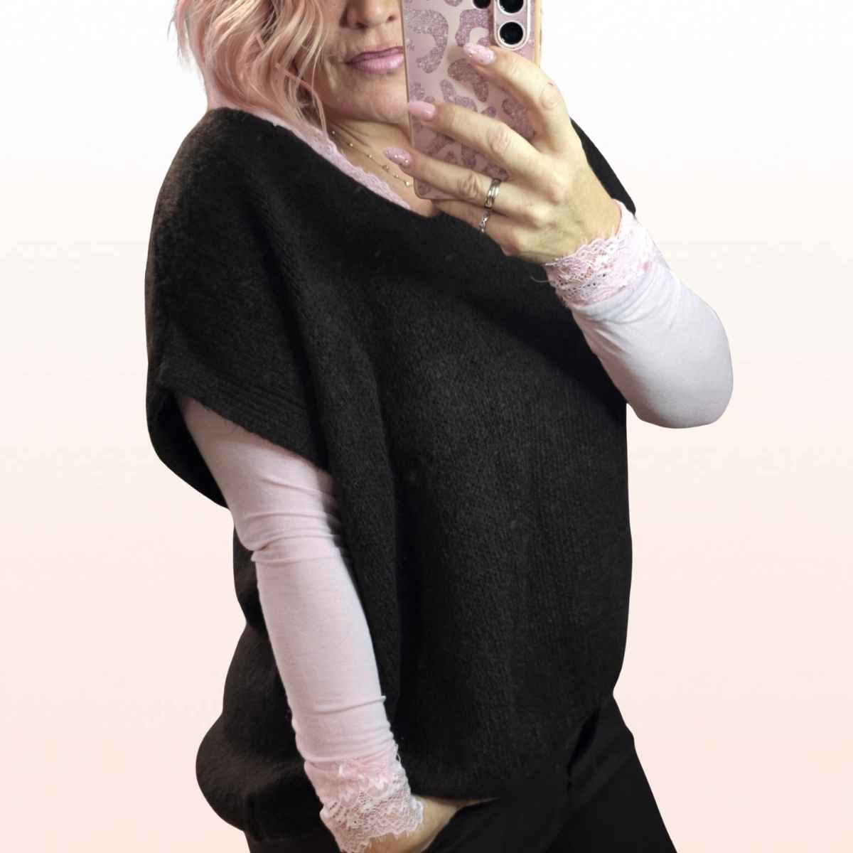 Longsleeve Cashmere mit Spitze – Rose