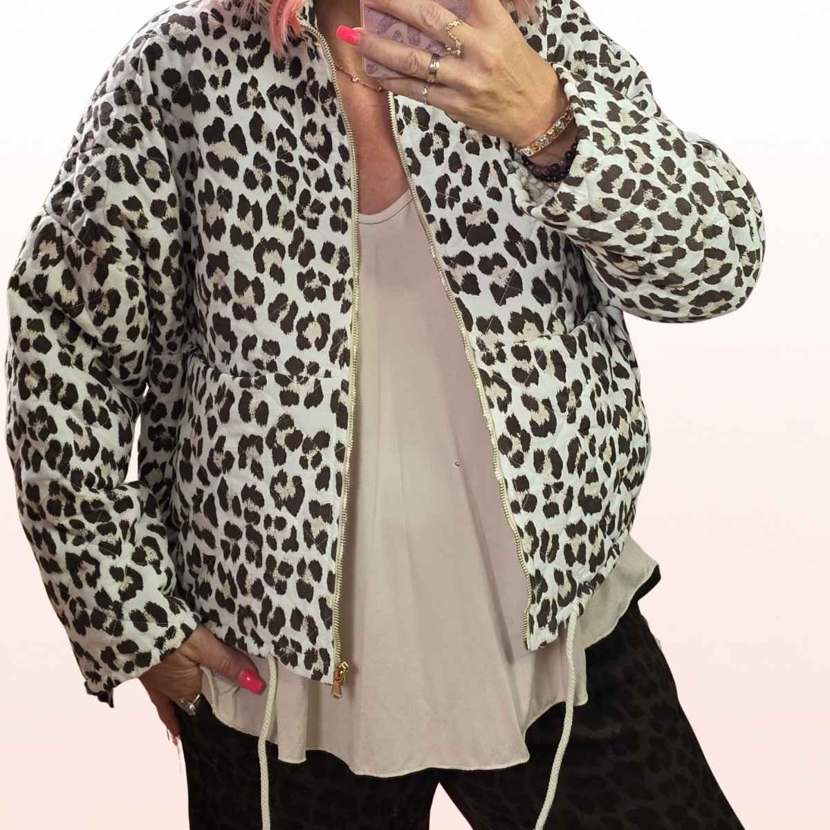 Crop Feincord Leo-Jacke Weiß-Schoko