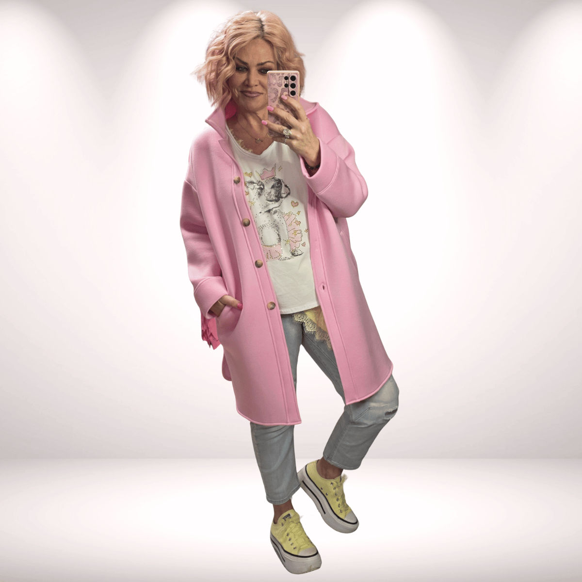 Hemdjacke Long Rosa – stilvoller Allrounder mit Seitenschlitzen