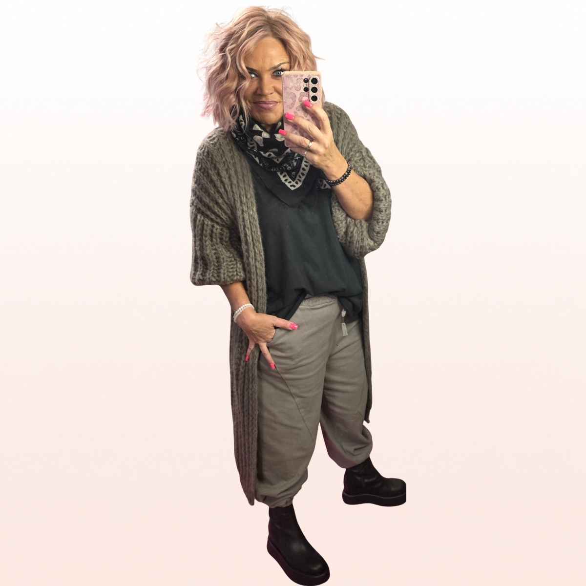 Long Grobstrick Cardigan Taupe