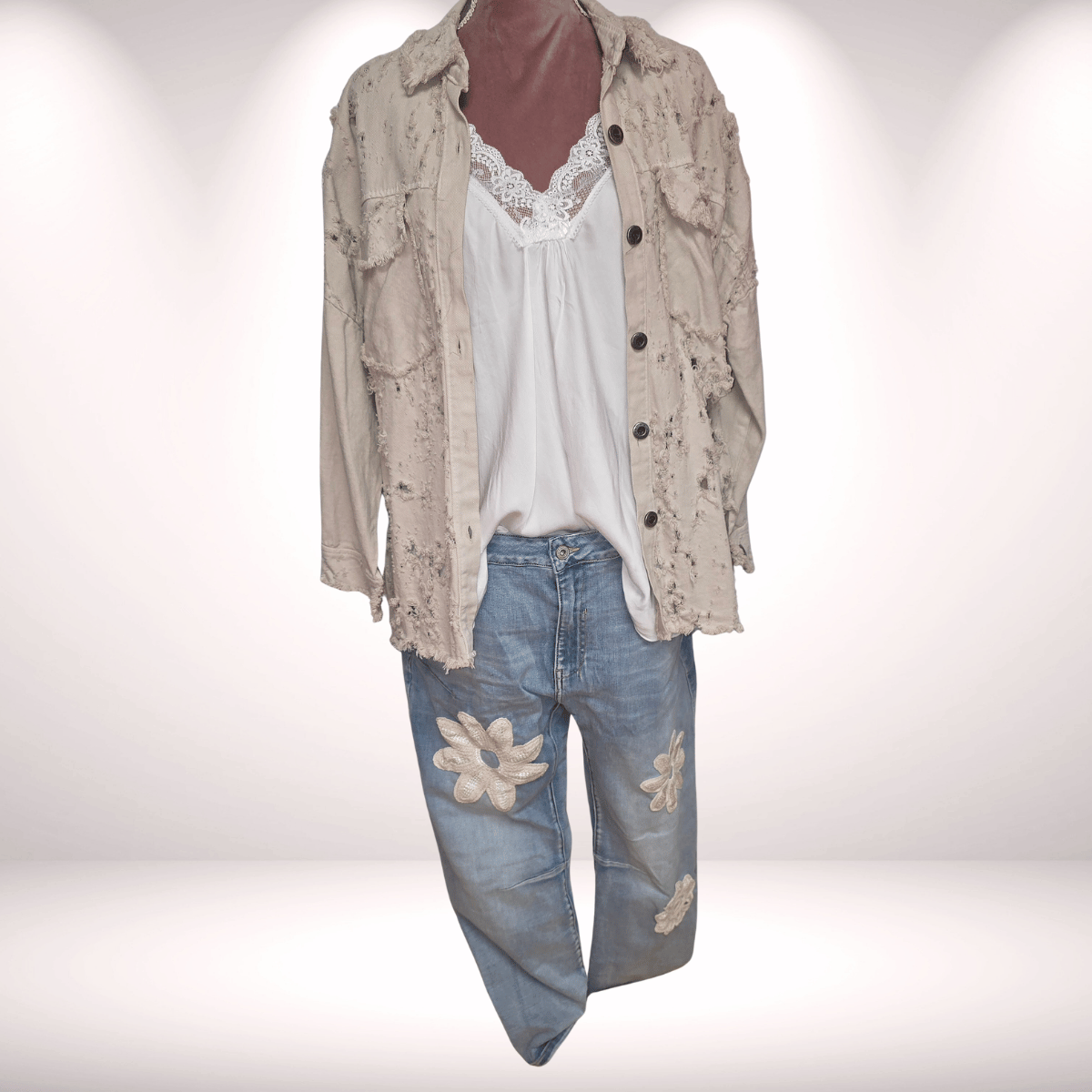 Ripped Jeanshemd – beige
