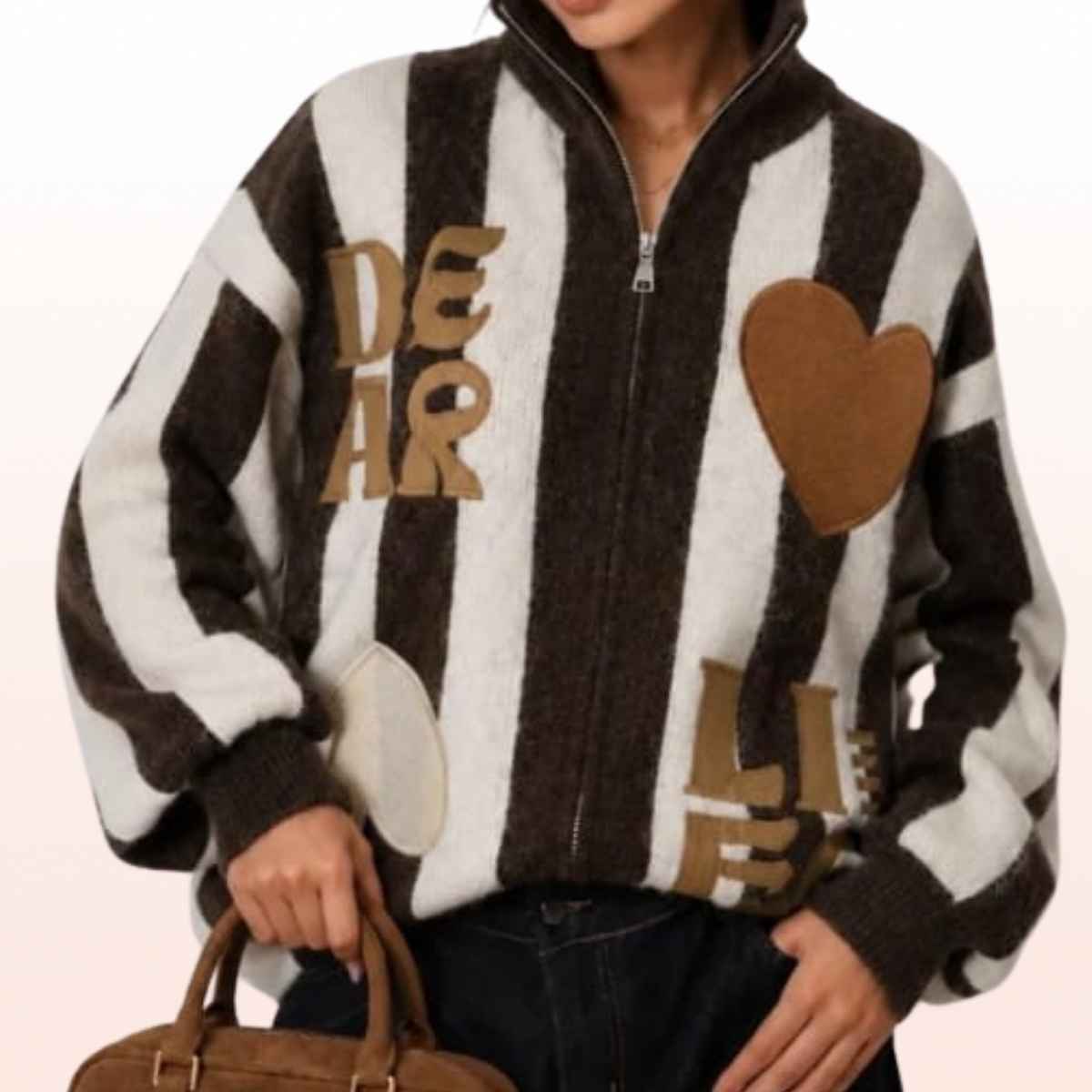 Strickjacke Love Stripes Schoko-Offwhite & Patches
