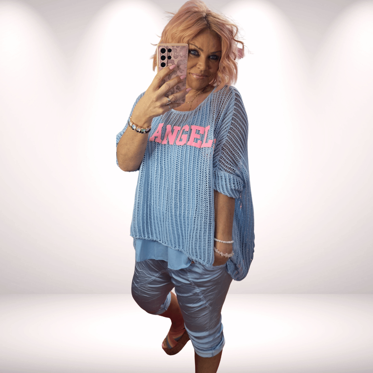 Netzpulli „Los Angeles“ – Hellblau 