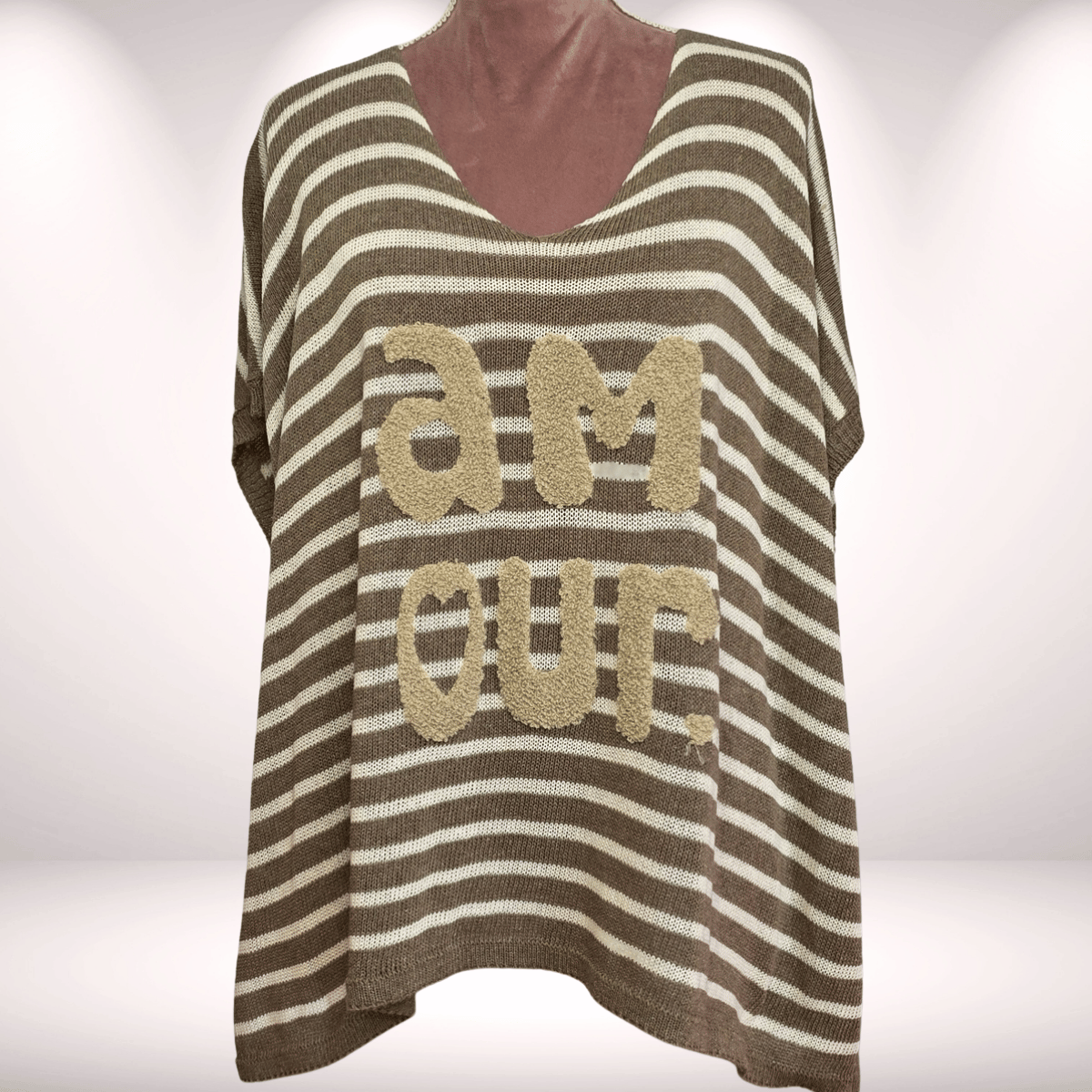 Poncho  Stripes „Amour“ – Taupe