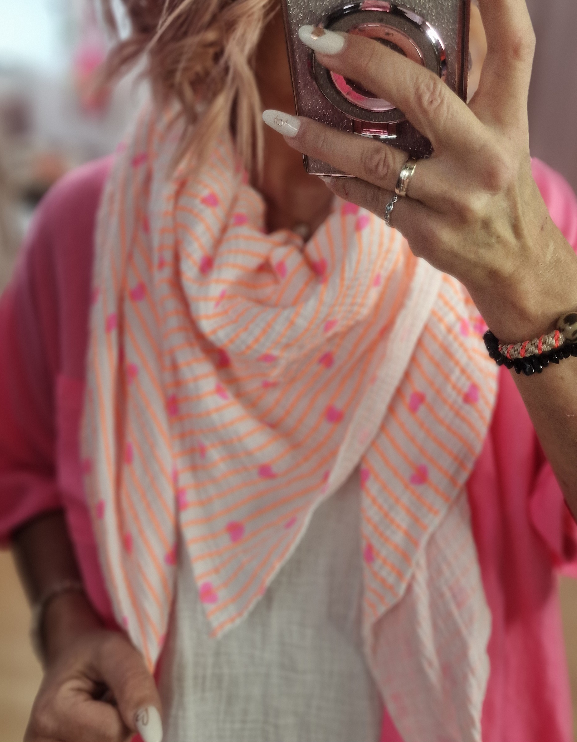 Musselin Tuch Herz Pink neon strips 