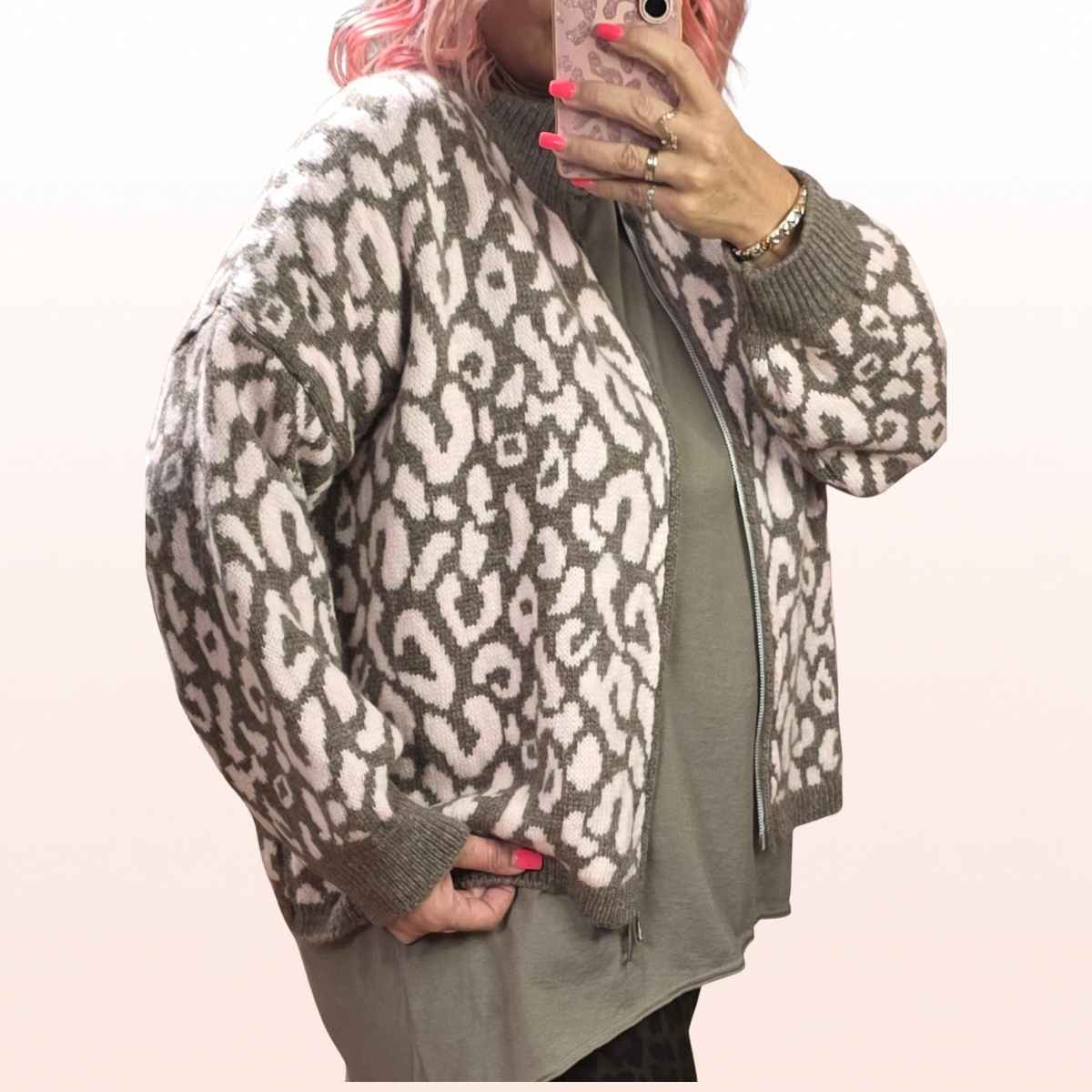 Strickjacke Leo Zipper Taupe-Rose