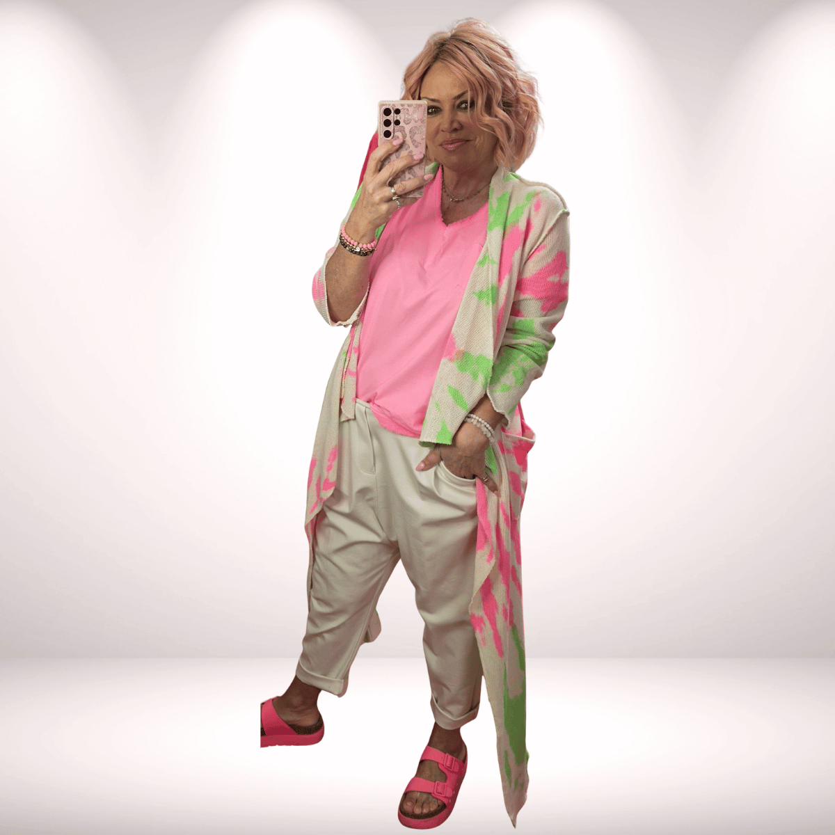 Batik Strickjacke – in Neon Pink & Neon Grün ✨