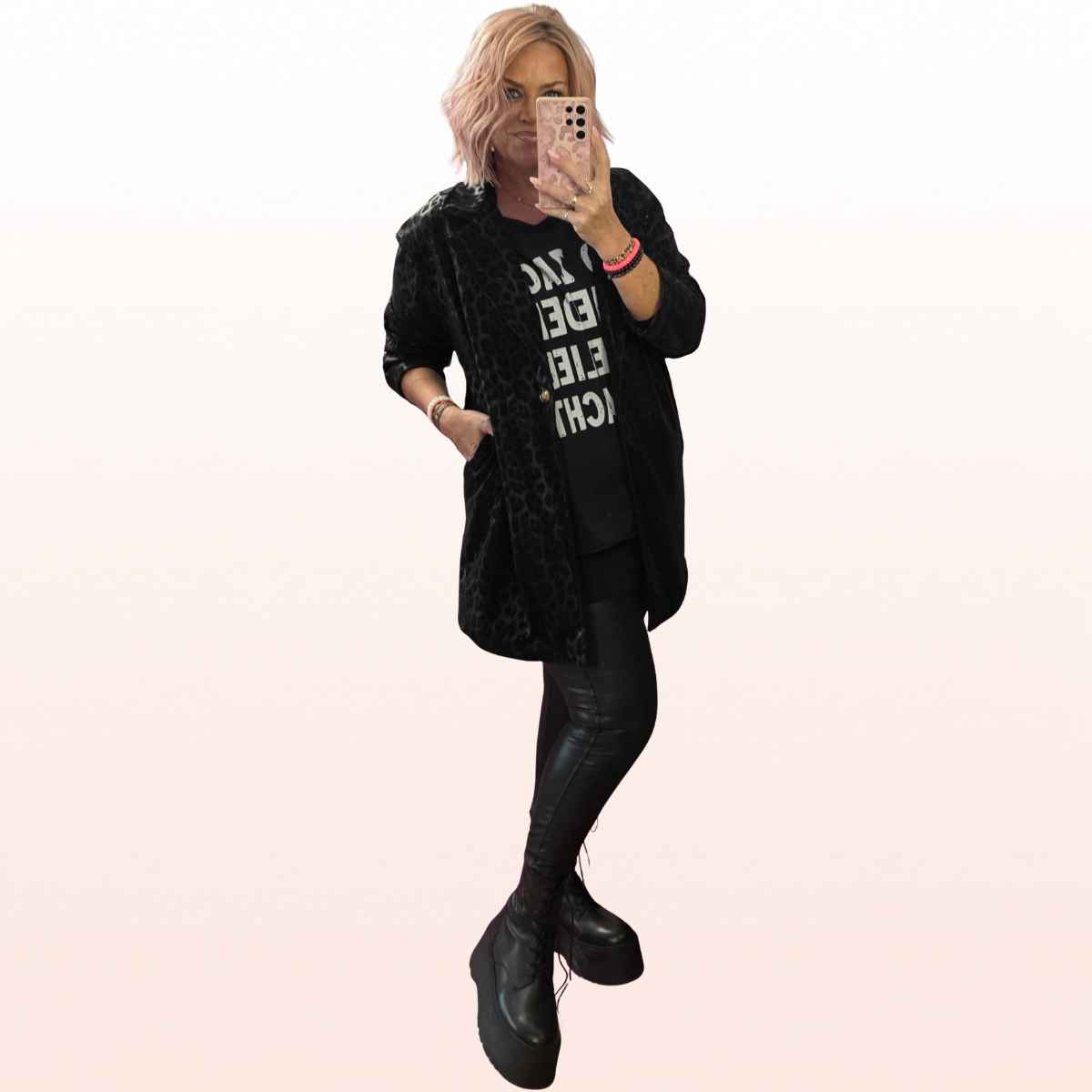 Trenchcoat Lederimitat Schwarz LEO