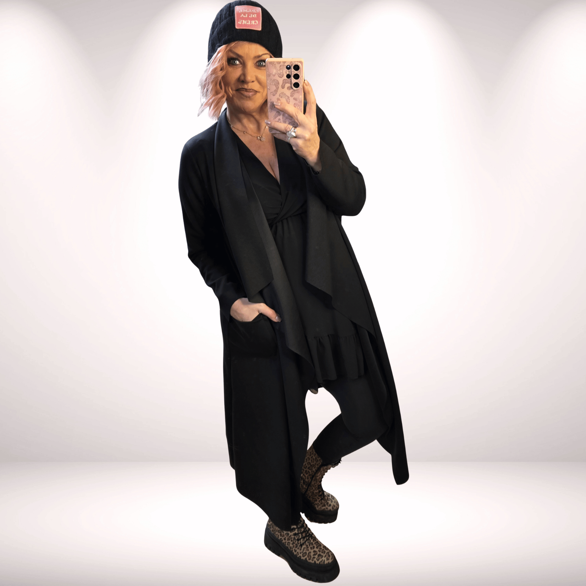 Eleganter Revers Mantel Schwarz 