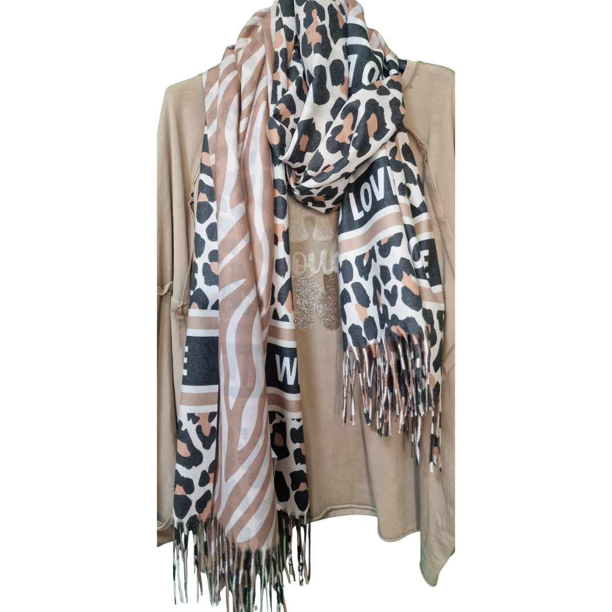Schal Beige Leo beidseitige musterung Zwillingsherz