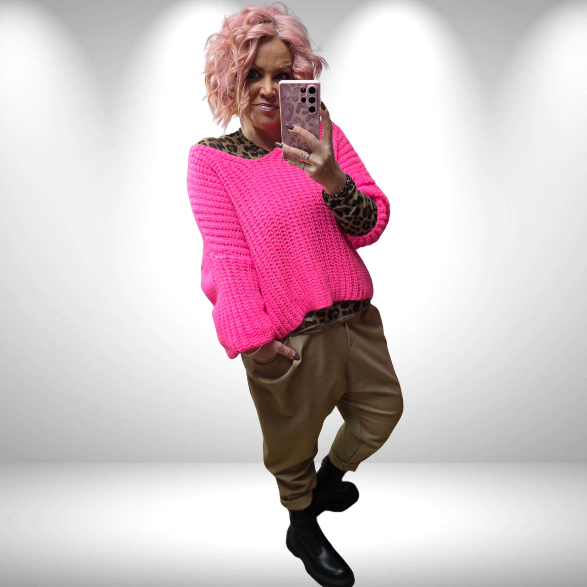 Alpaka Kastiger Pulli neonpink