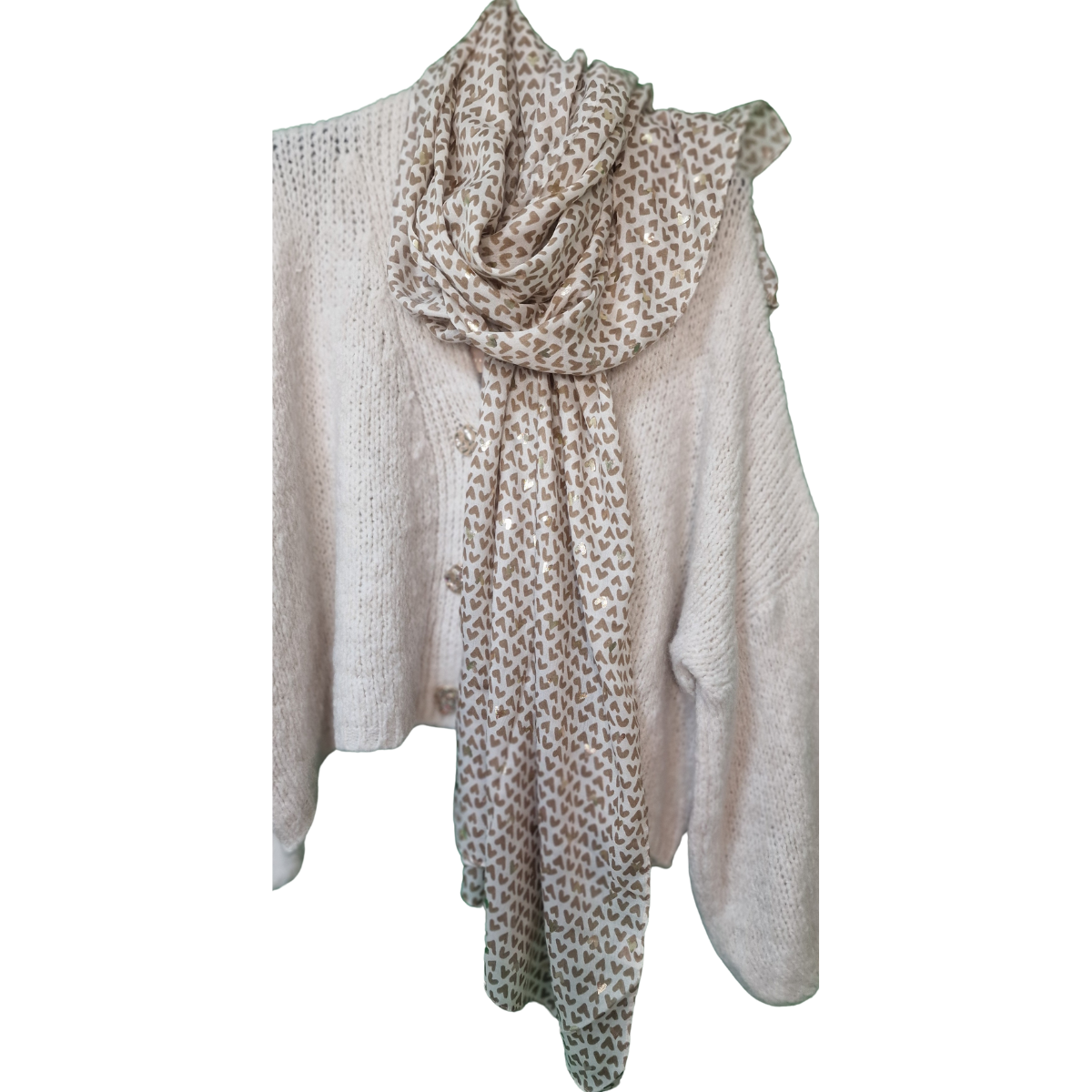  Schal leicht offwhite camel & Gold heart