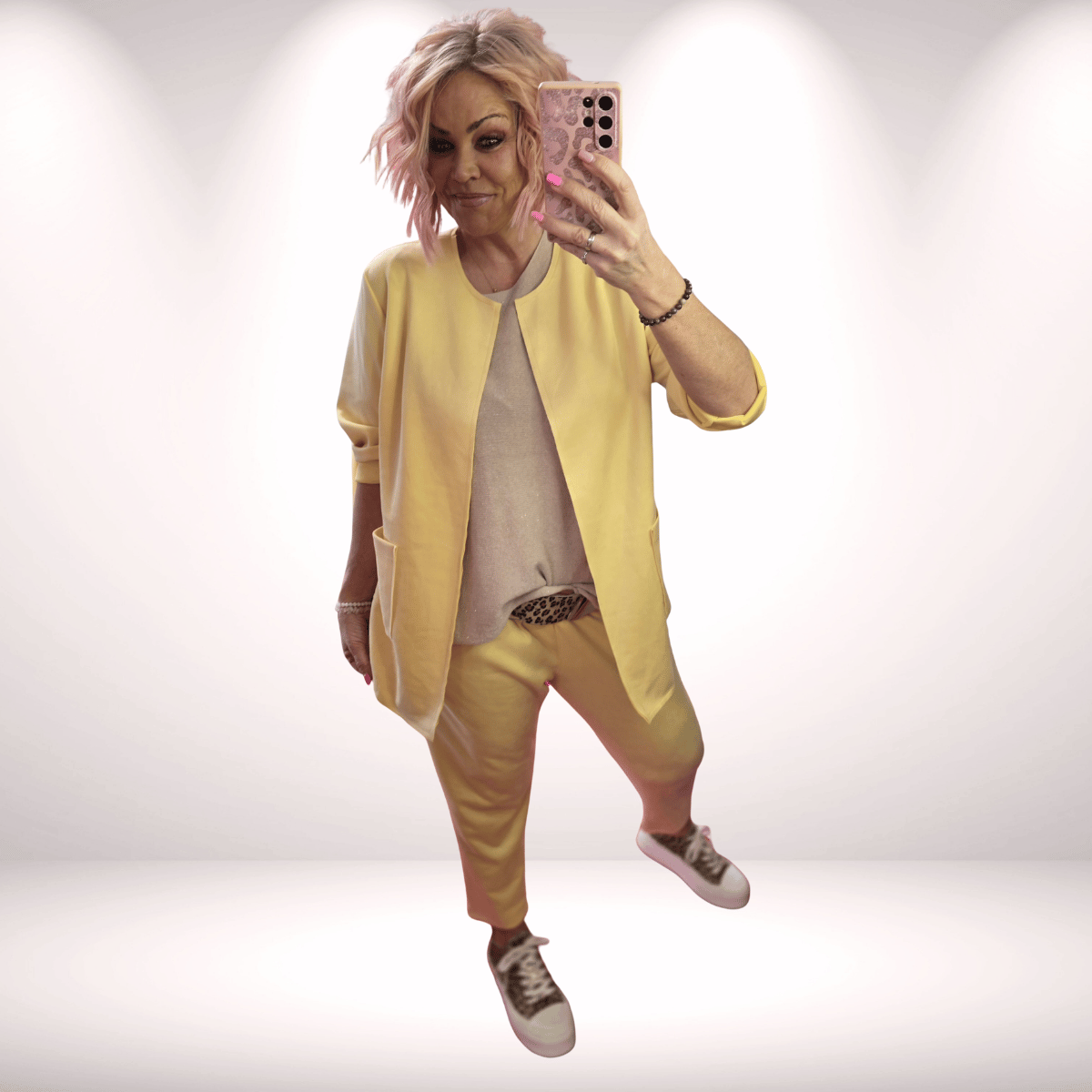 Blazer in Waschleder-Optik – sonnengelb 