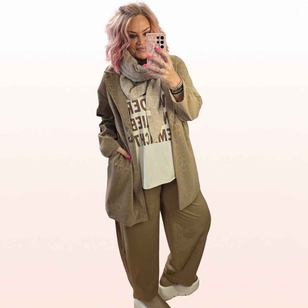 Trenchcoat Lederimitat Beige LEO