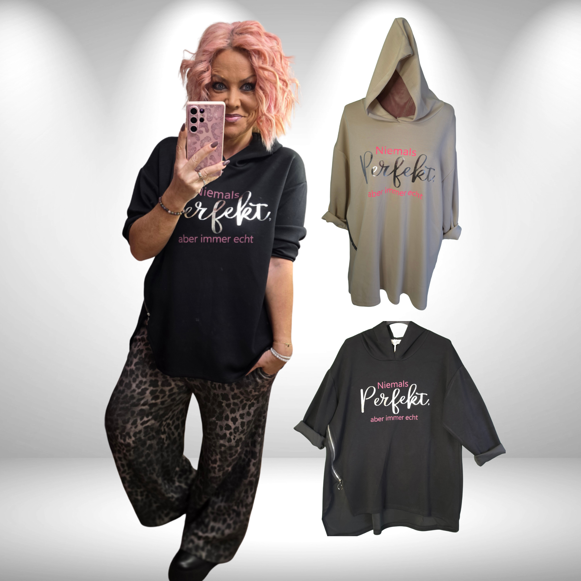 Hoodie „Niemals perfekt, aber immer echt“