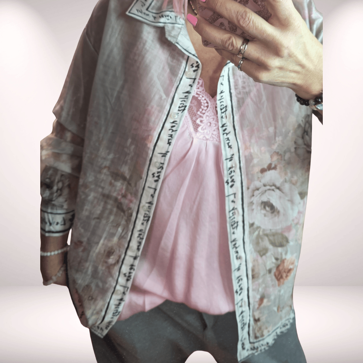 Bluse „Rose“ – grau/rosé | edel & sportlich