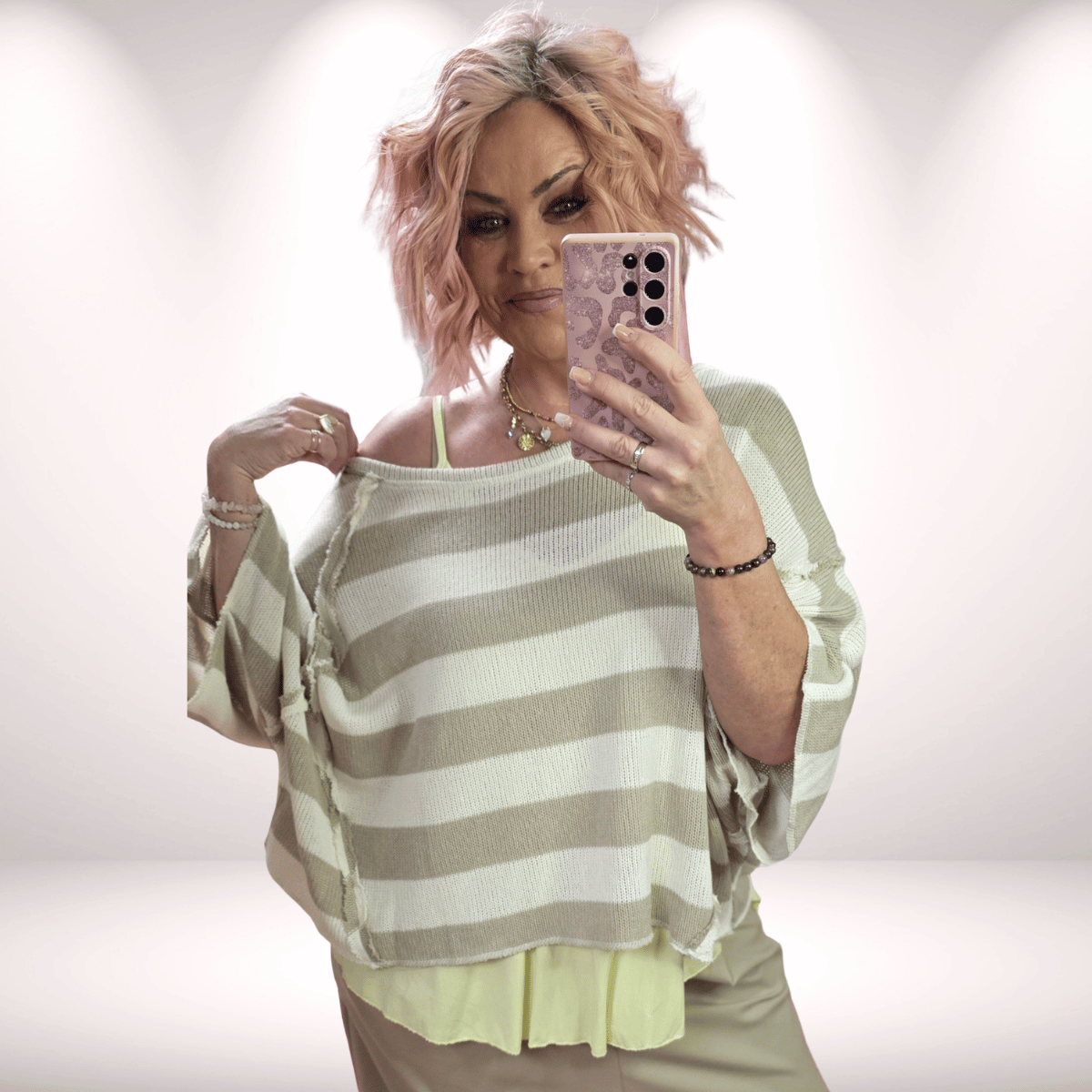 Poncho/Pulli „Stripes“ - Beige-Offwhite