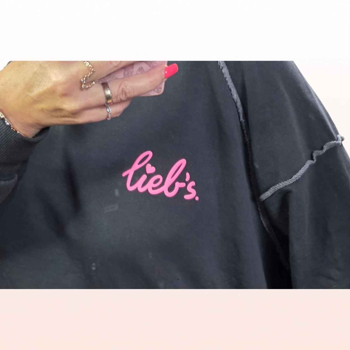 Sweater long „Lieb’s“ Dunkelgrau-Pink – Small Print
