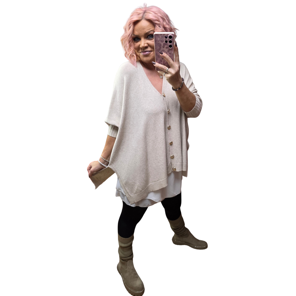 2 in 1 Pulli Strickjacke Kastig 