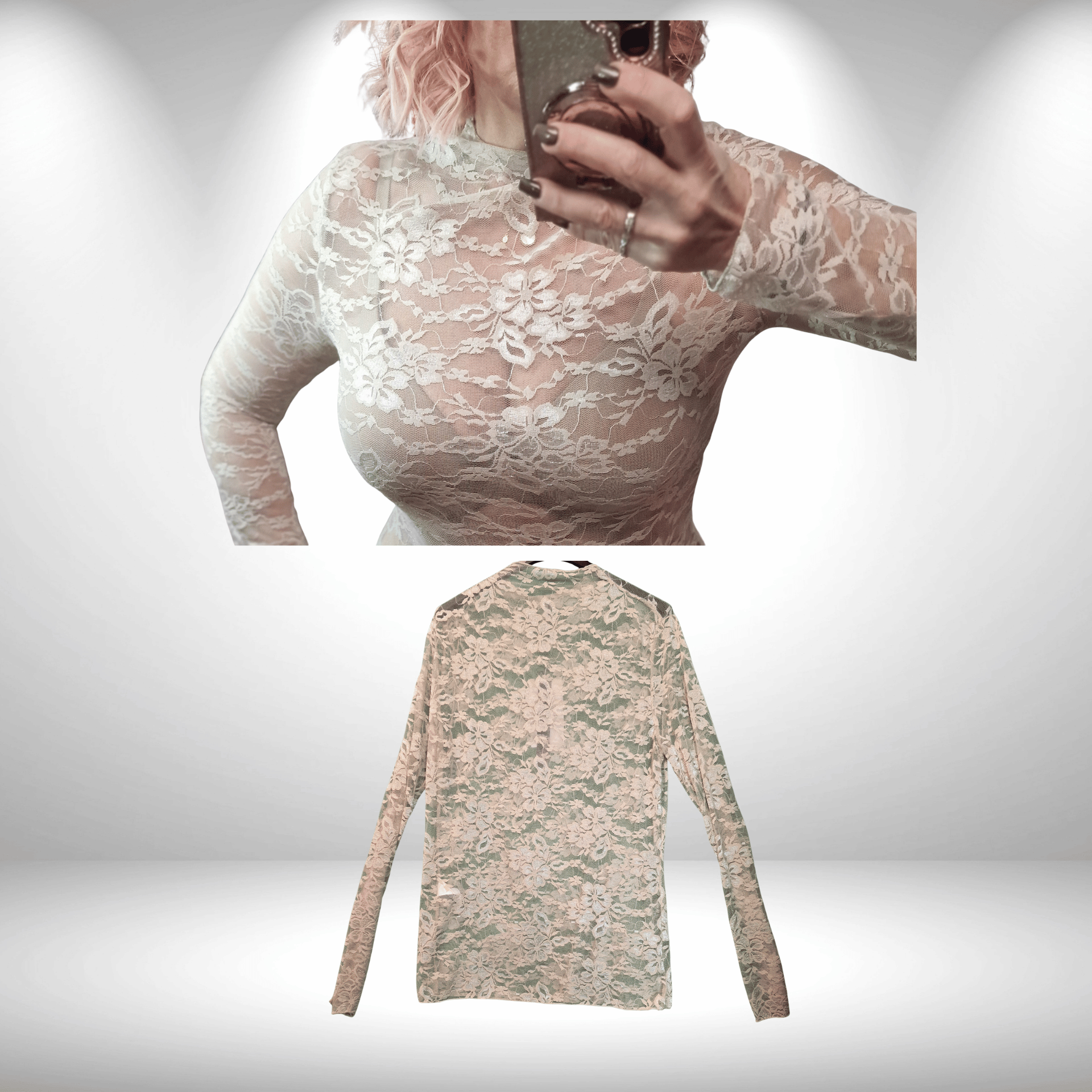 Spitzen Longsleeve beige