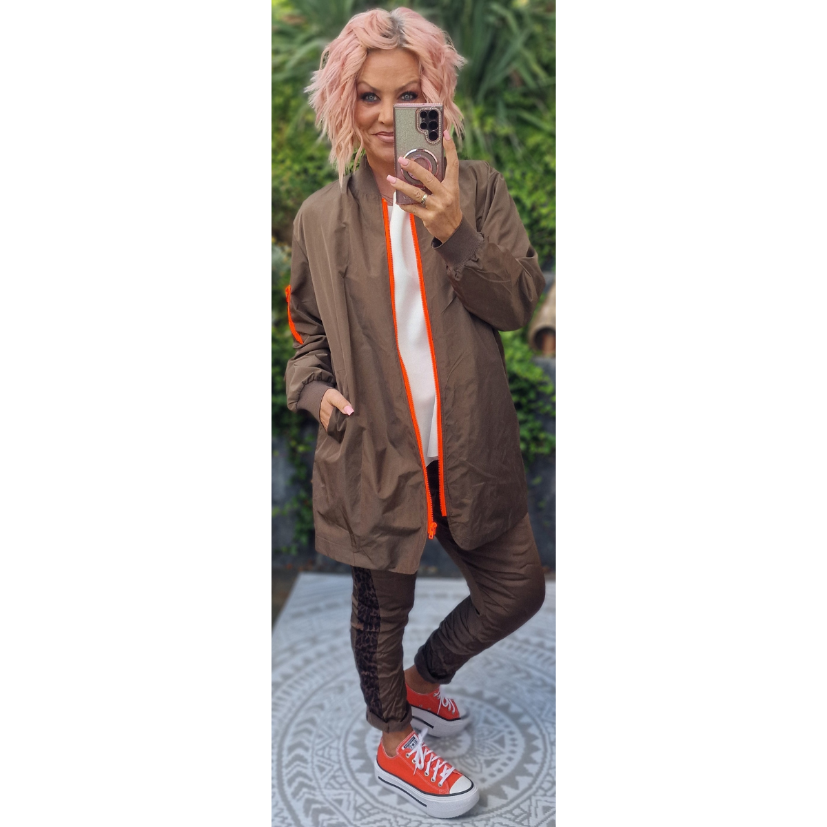 Pilotenjacke Neonorange Reißverschluss 