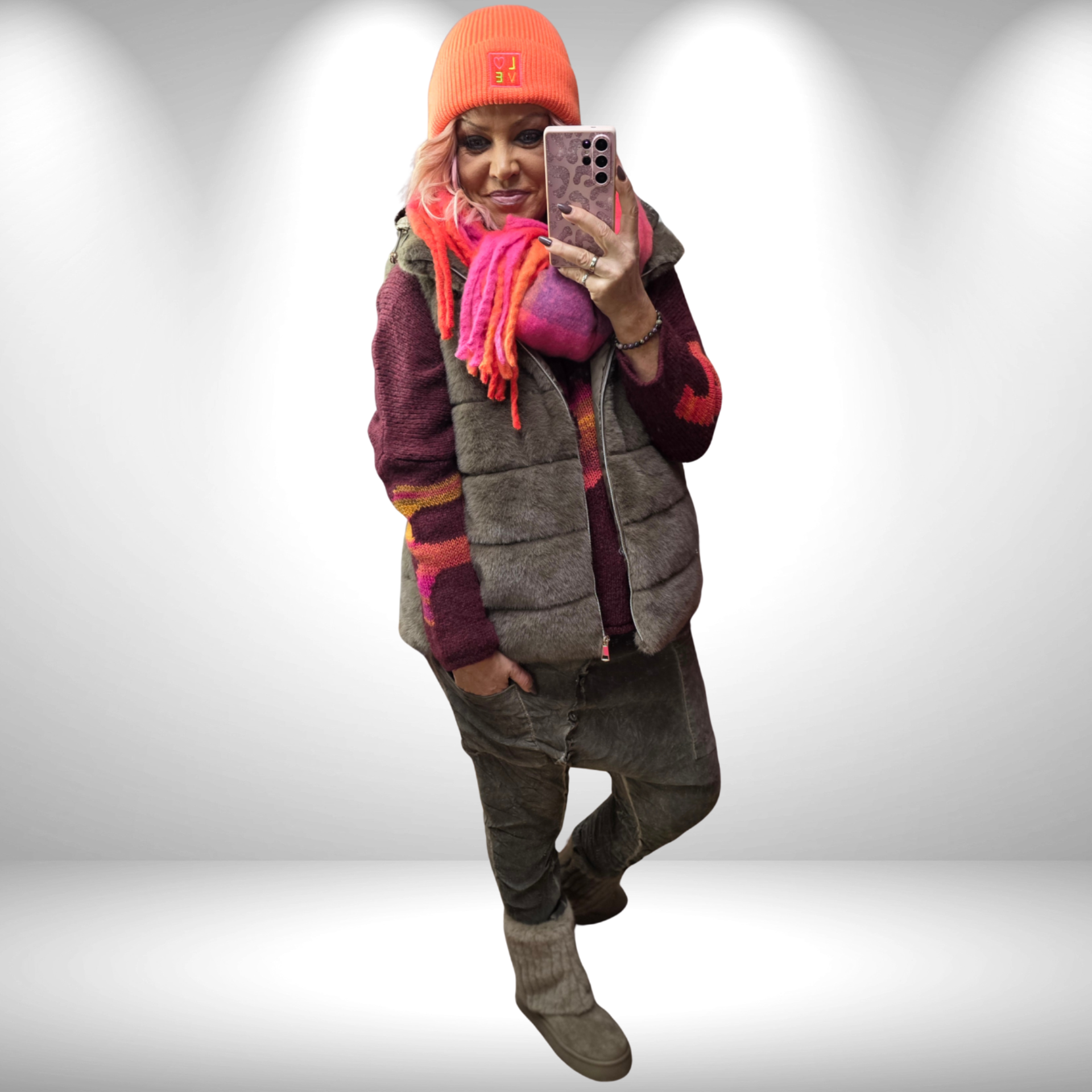 Teddy Fake Weste taupe