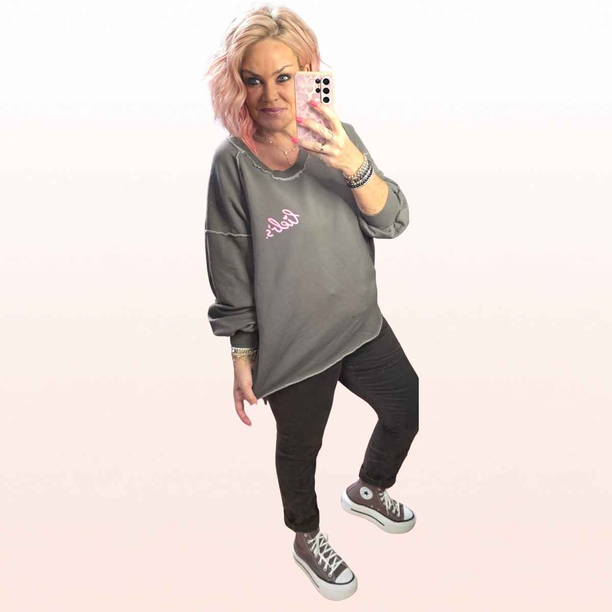 Sweater long  „Lieb’s“ Taupe-Pink – Small Print