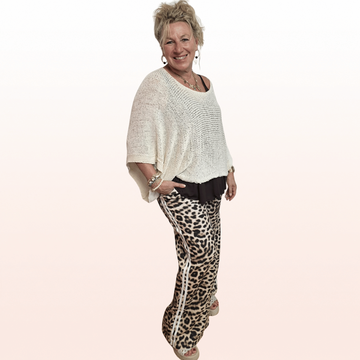 Leo Marlene Beige | Hose mit weißen Seitenstreifen