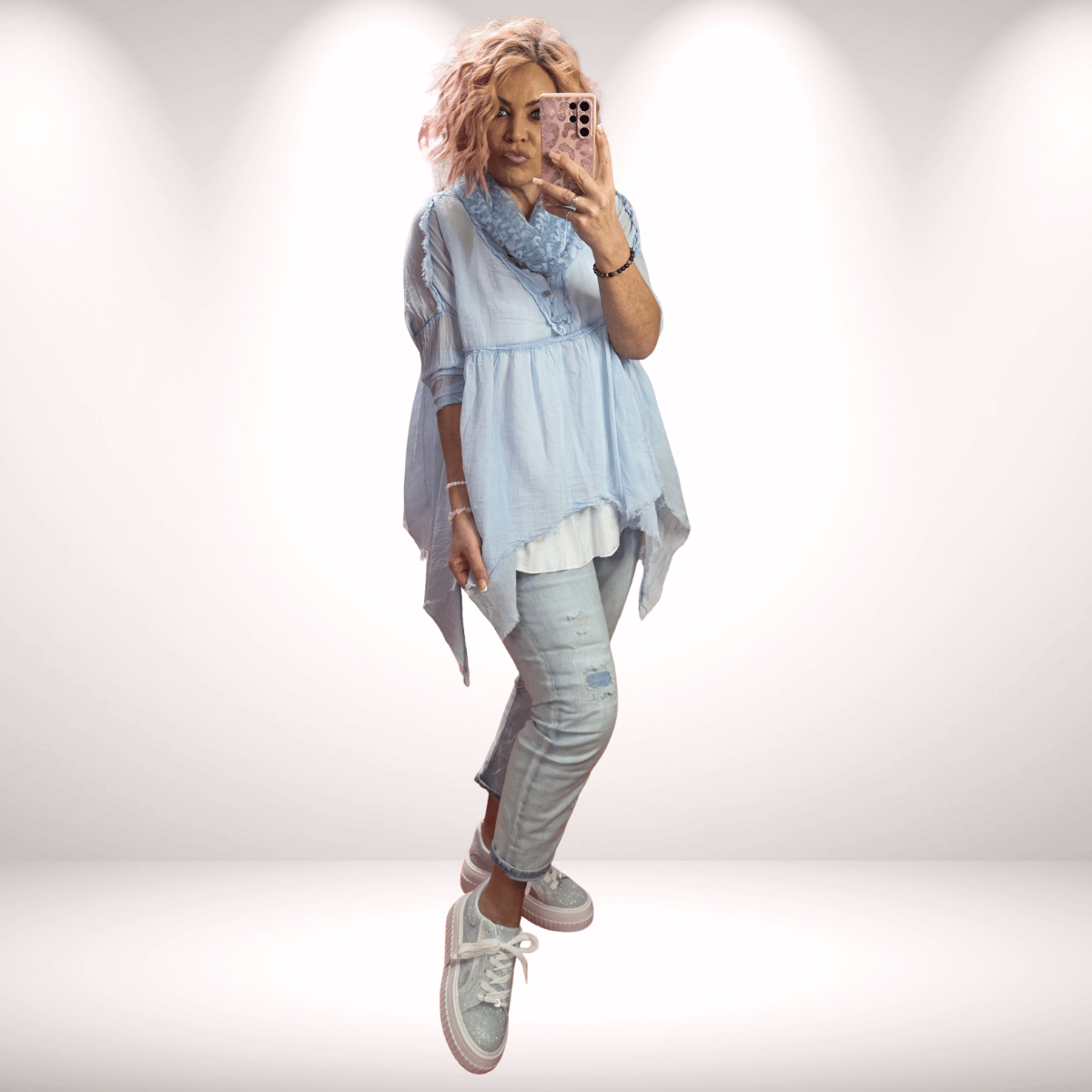 Zipfel-Bluse „SPRING“ - Hellblau