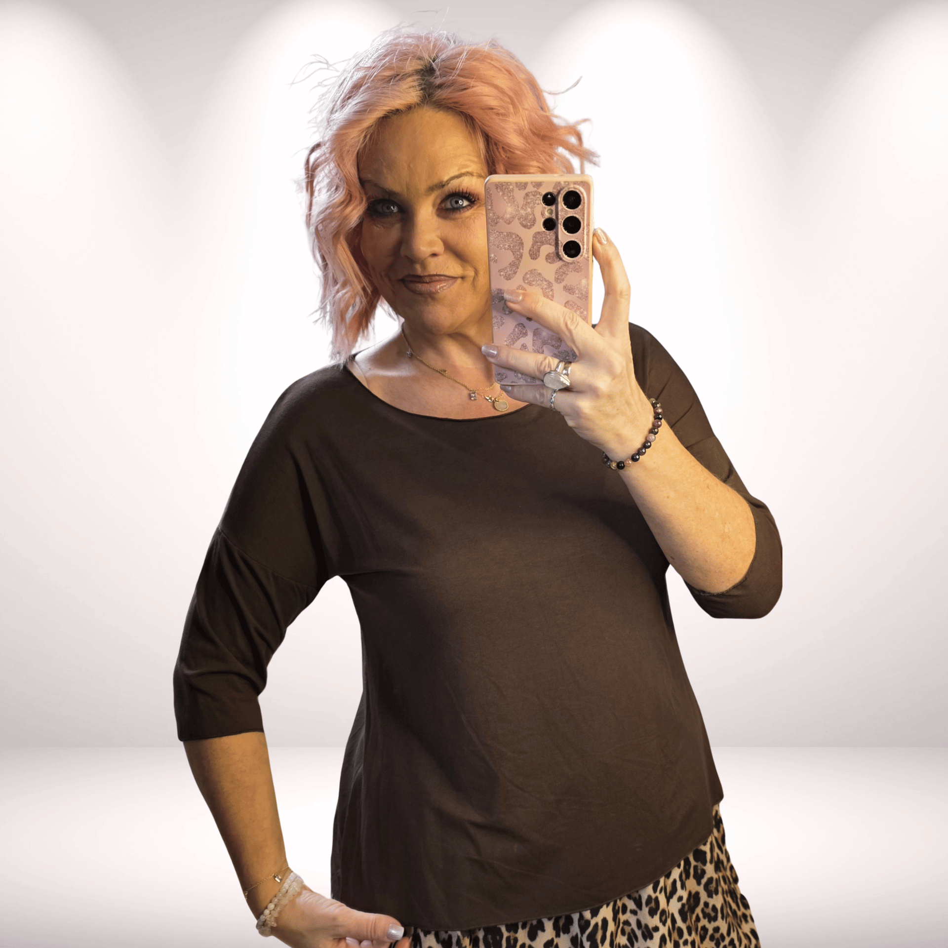  Shirt Sunny halbarm  rundhals schwarz/beige/schoko