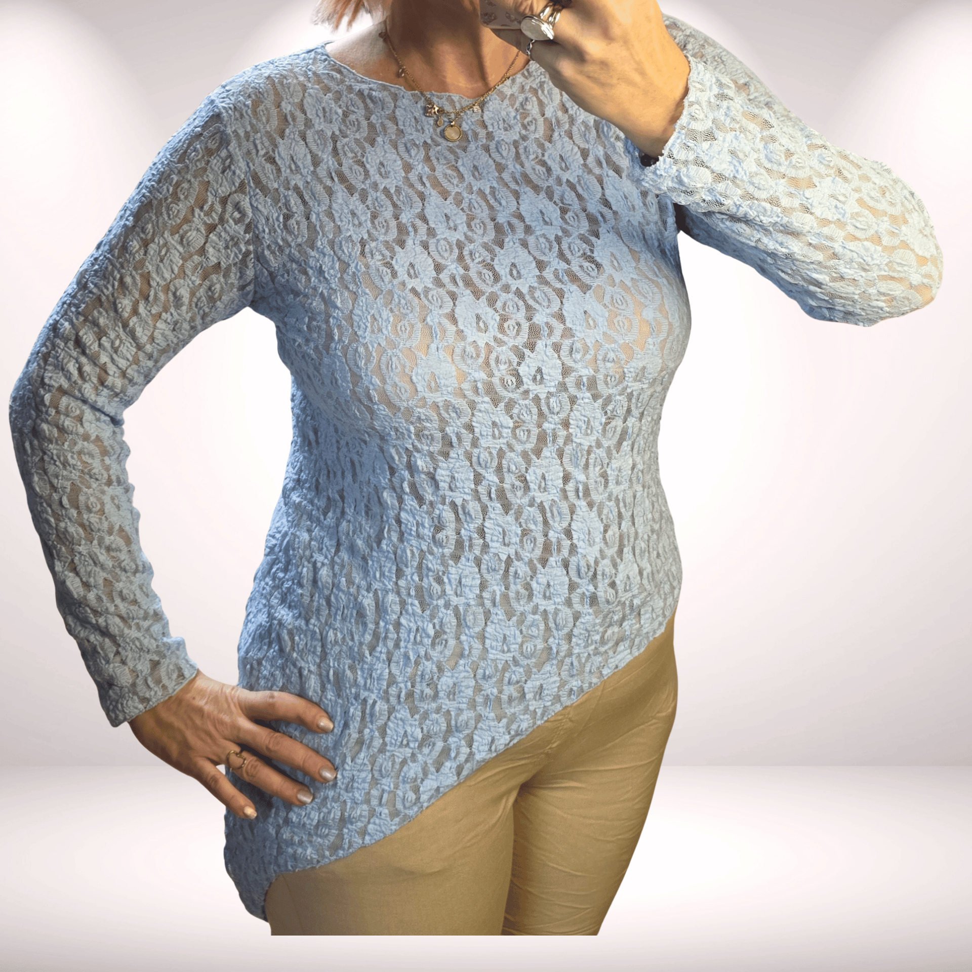 Spitzen Unterzieh-Shirt Asymetrisch hellblau