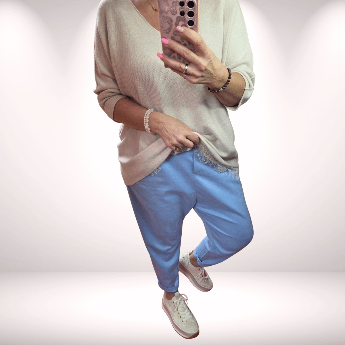 Baggy Hose in Waschleder-Optik – hellblau 