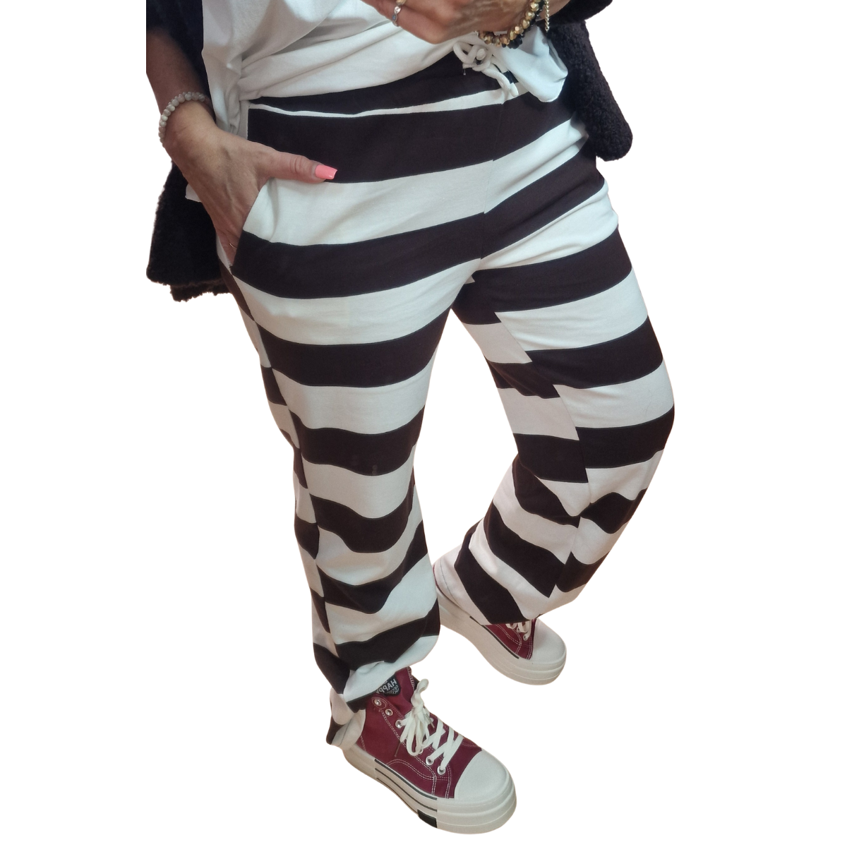 Marlene Hose XL – Schoko/Weiß Stripes