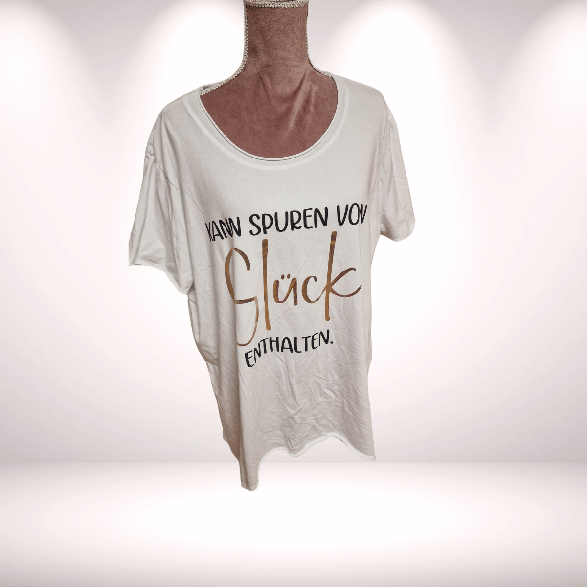 Vokuhila Shirt „Kann Spuren von Glück enthalten“ – mit Gold Print -weiß