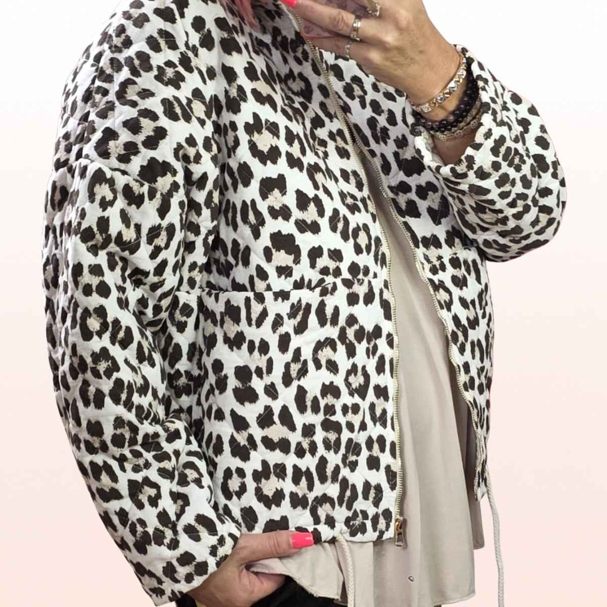 Crop Feincord Leo-Jacke Weiß-Schoko