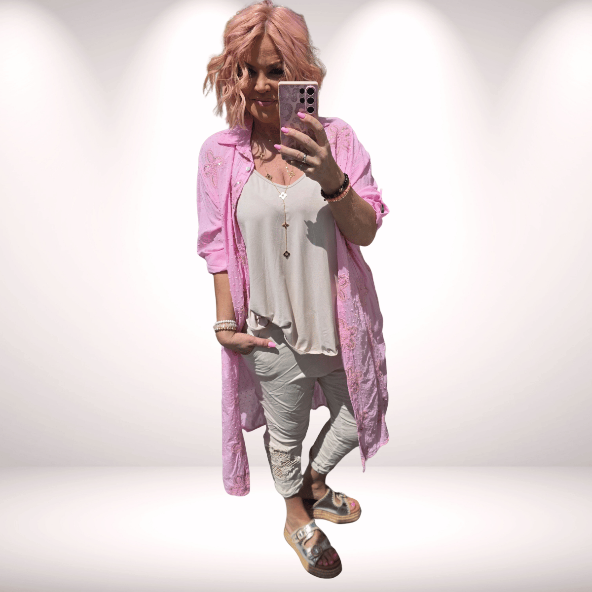 Bluse Long/ Kleid Boho Style – mit Stickerei rose