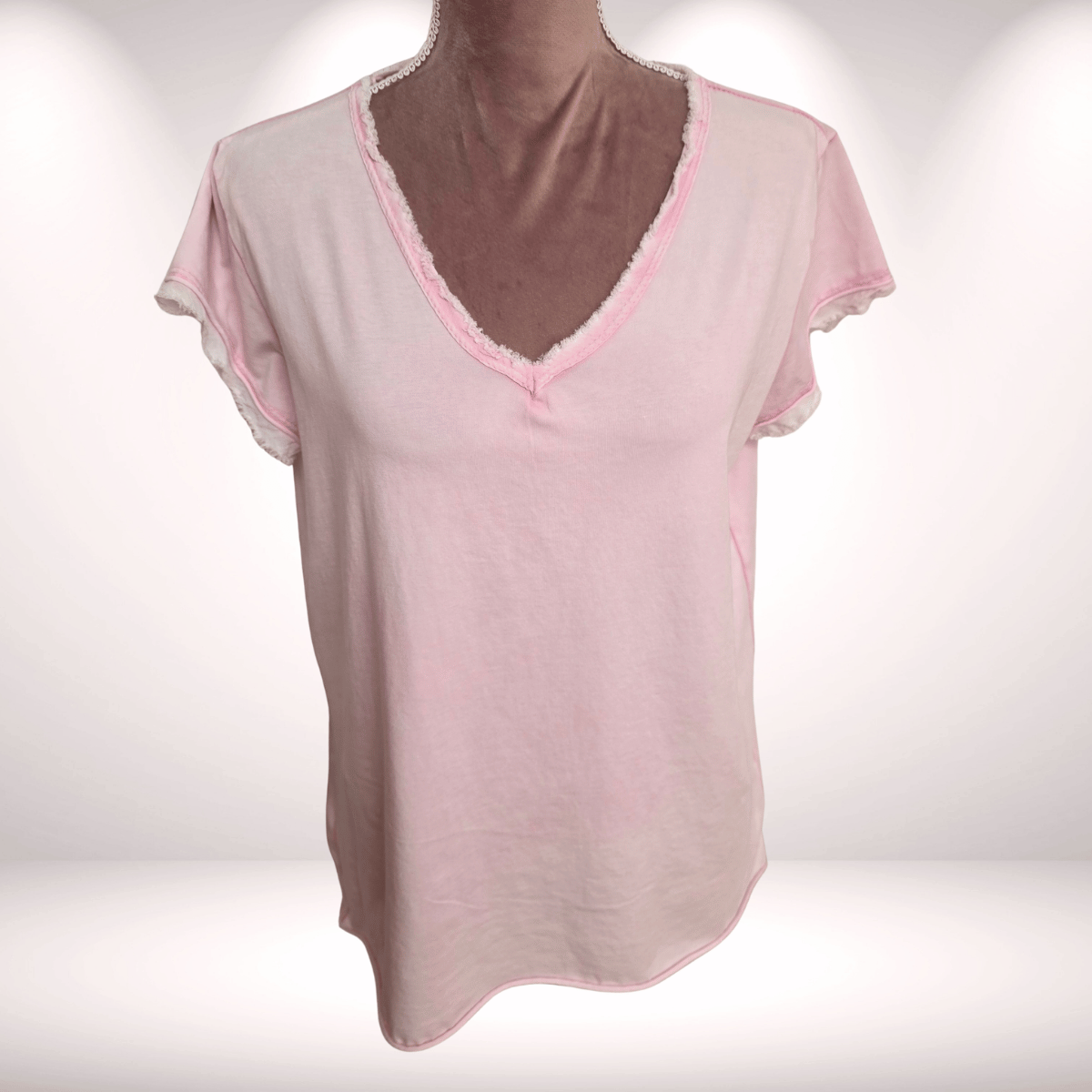 Basic Shirt mit Fransenärmeln Rosa