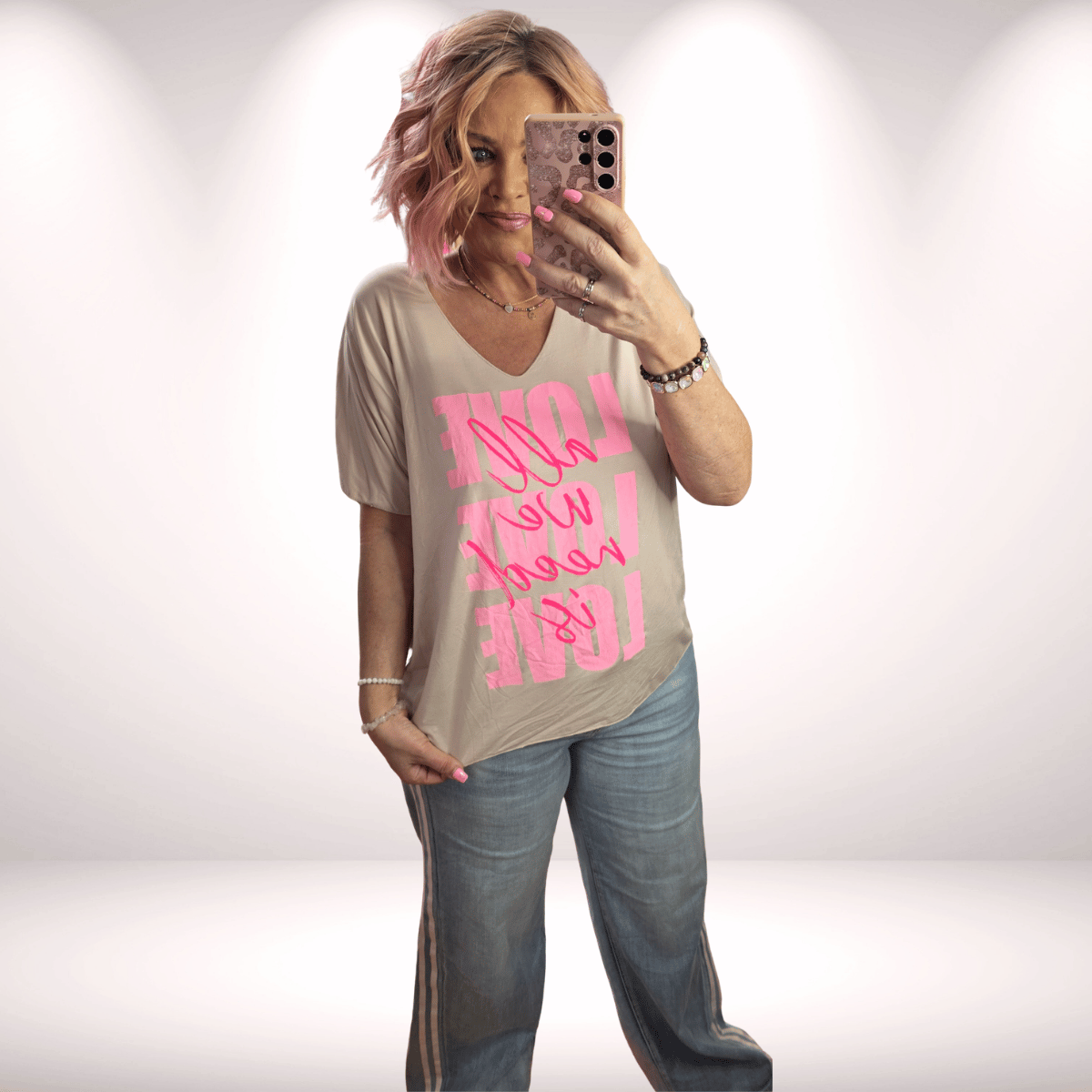 Kastiges Shirt „Love Love Love“ – Good Vibes Print